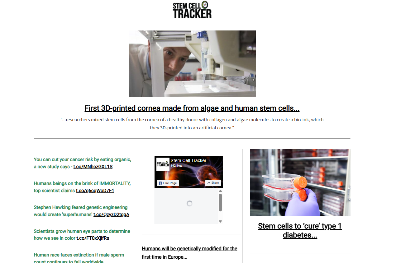 Stem Cell Tracker Oct 29 2018 Snapshot of StemCellTracker.com - October 2018